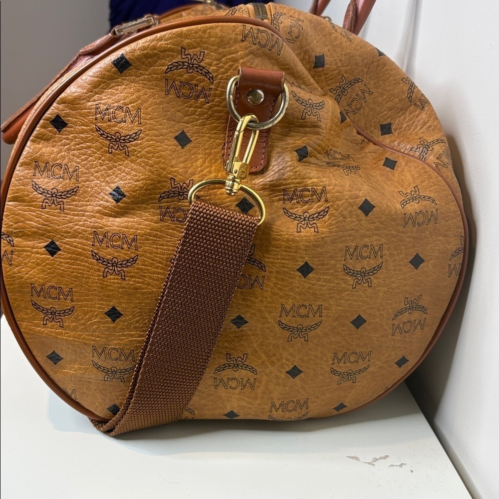 MCM Cognac Visetos Vintage Travel Top Handle Detachable Strap Duffel Bag 21” L - Picture 8 of 17